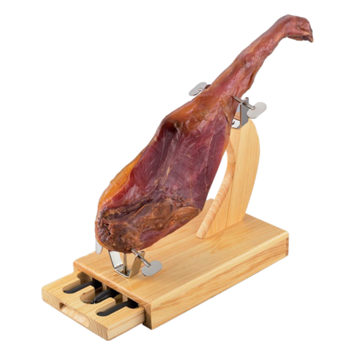 Jambon de Pays d'Auvergne avec porte jambon et couteau